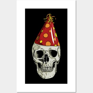 Skull Wearing Party Hat Posters and Art